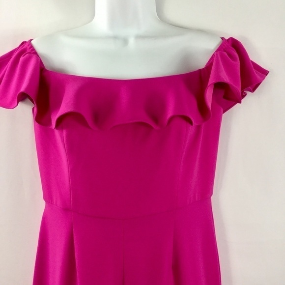 JAYGODFREY Pink Ruffle Off-the-Shoulder Jumpsuit Size 4 - Picture 2 of 8
